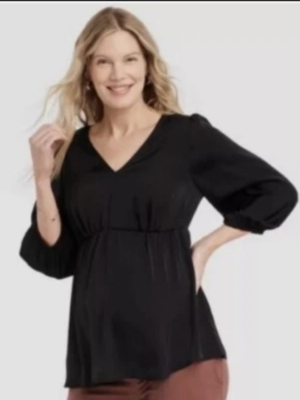 Isabel Maternity by Ingrid & Isabel soft Satiny Black V-Neck Empire Waist Top